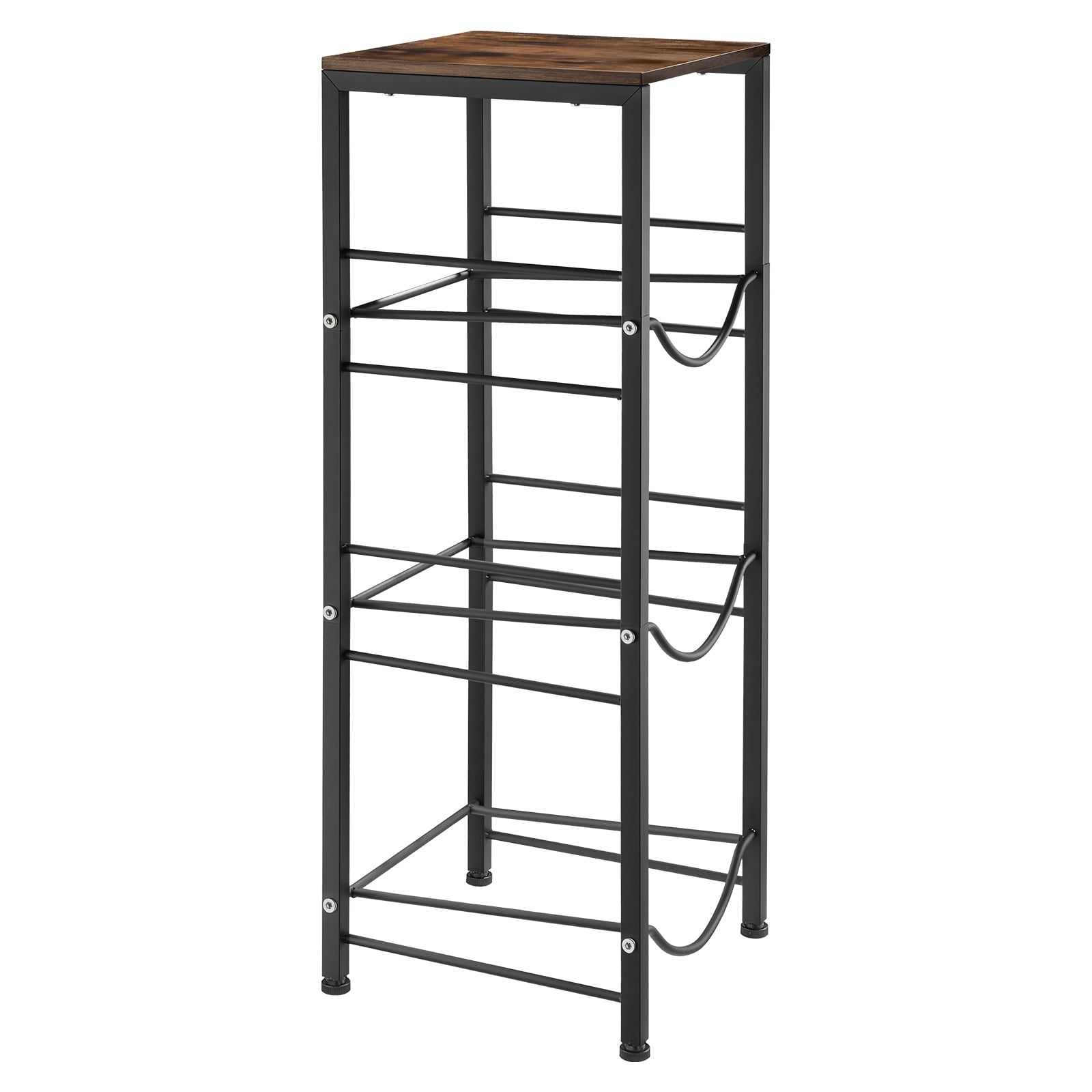 KFFKFF 4-Tier Water Jug Rack, Organizer for 3 and 5 Gallon Bottles, Heavy-Duty Storage Shelf with Detachable Design for Home, Office, and Kitchen, Black and Brown