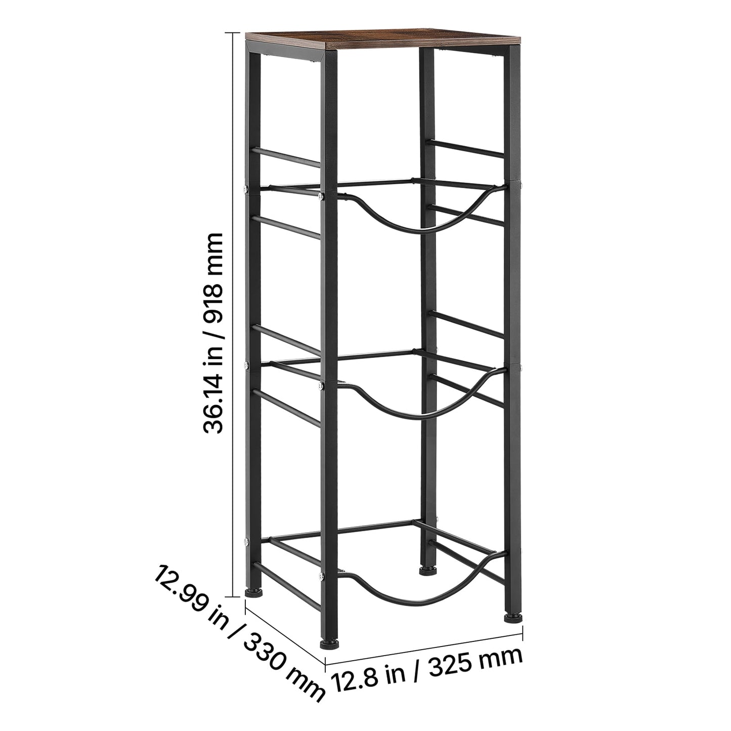 KFFKFF 4-Tier Water Jug Rack, Organizer for 3 and 5 Gallon Bottles, Heavy-Duty Storage Shelf with Detachable Design for Home, Office, and Kitchen, Black and Brown