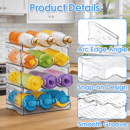 Stackable Water Bottle Organizer, 4-Tier Clear Bottle Storage Rack, Water Bottle Storage Rack, Kitchen Storage Organizer for Cup Accessories for Kitchen Cabinet, Countertop, Pantry, Holds 12 Bottles