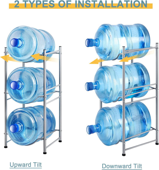 5 Gallon Water Jug Holder 3 Tier Water Cooler Jug Storage Rack, Silver