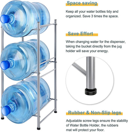 5 Gallon Water Jug Holder 3 Tier Water Cooler Jug Storage Rack, Silver