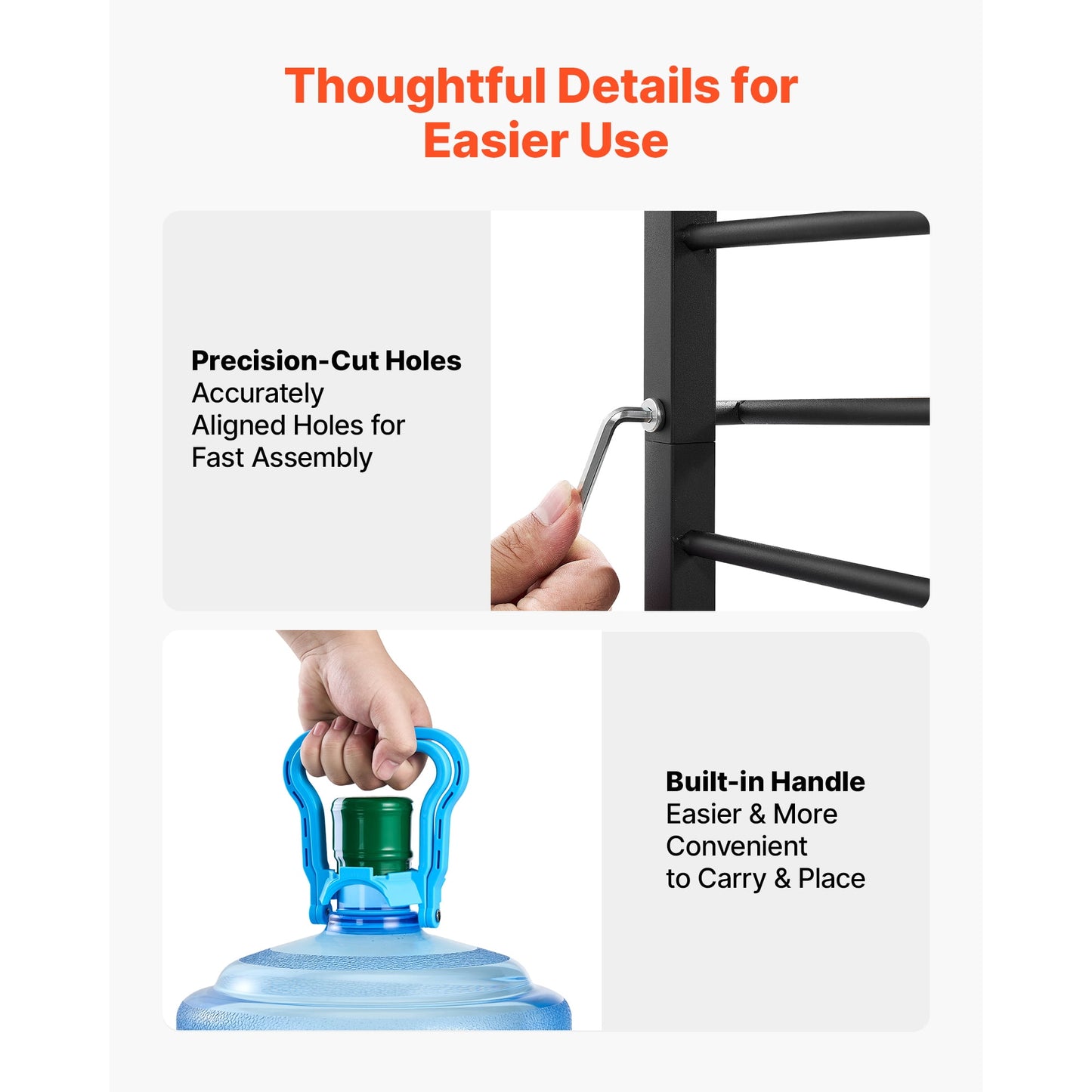 KFFKFF 4-Tier Water Jug Rack, Organizer for 3 and 5 Gallon Bottles, Heavy-Duty Storage Shelf with Detachable Design for Home, Office, and Kitchen, Black and Brown